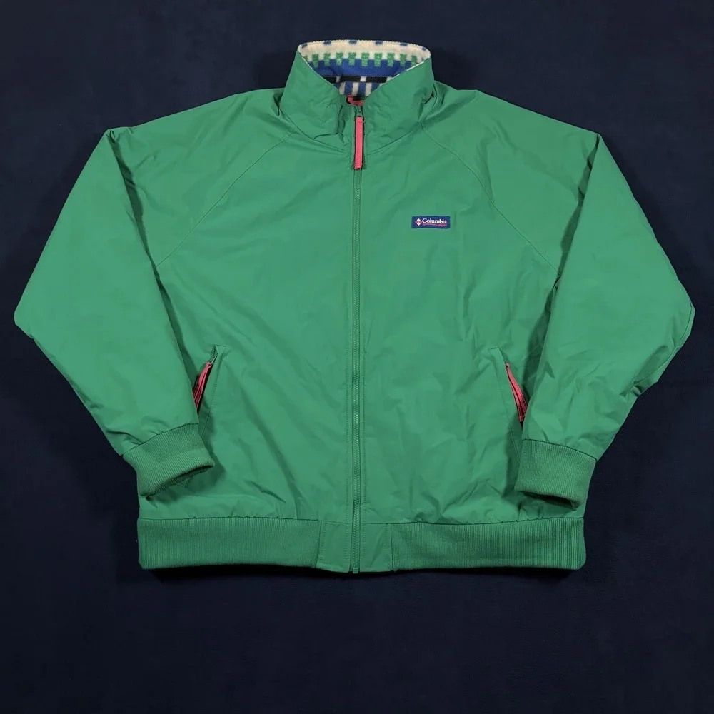 Vtg 90s Columbia Falmouth Jacket XXL Green Aztec Fleece Lined Bomber Retro Nylon